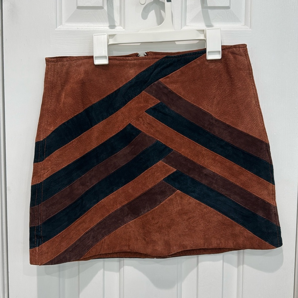 BLANKNYC women’s suede leather mini skirt short patchwork chevron boho size 29